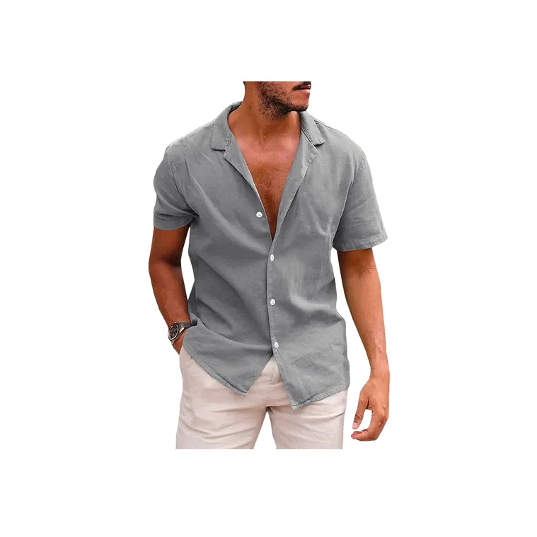 Loose Plain Flax Shirt-1