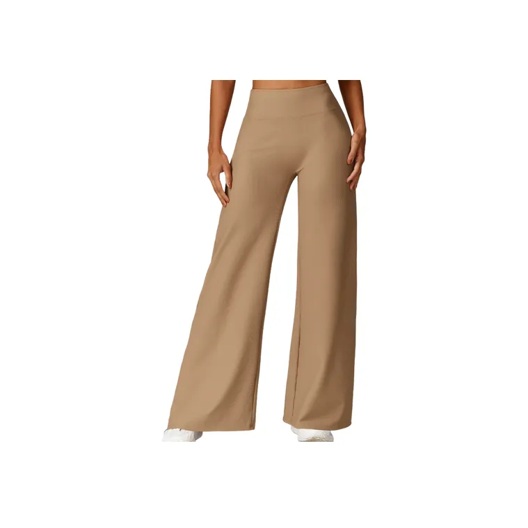 Casual Plain  Nylon Spandex Rib Knit Fabric Sports Pants Women-0