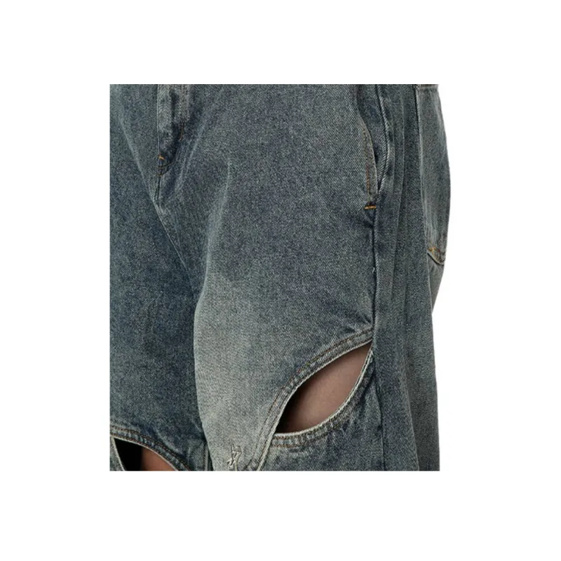 Retro Irregular Split Straight Leg Jeans-3