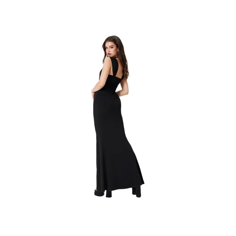 Sexy Plain Knitted Fabric Dress Women-3