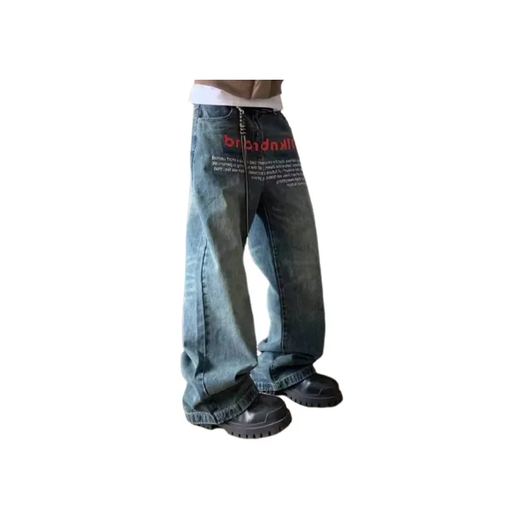 Retro Letter Jeans-0