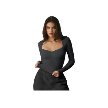 Fashionable Plain Thickened French Fine Rib Fabric Shirt Women