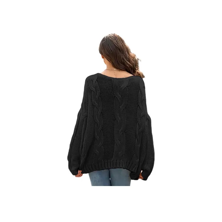 Simple Plain Knitted Fabric Sweater Women-7