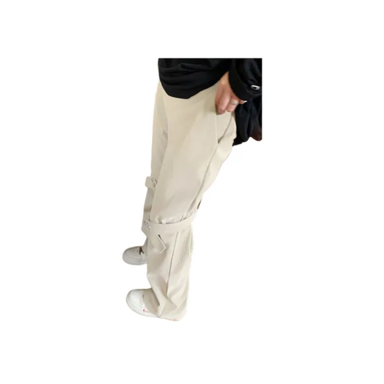 Trendy High Street Button Strap Wide Leg Pants-2