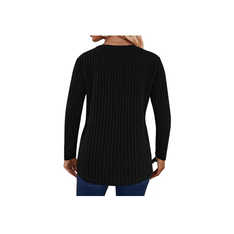 Simple Warm Ribbed Fabric Sweater Women-6
