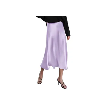 Elegant Plain Satin Skirt Women