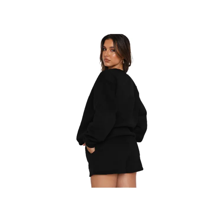 Plain Loose Polyester Sweatshirt Set Women-1