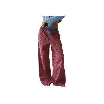 Retro Plaid Linen Casual Pants Women