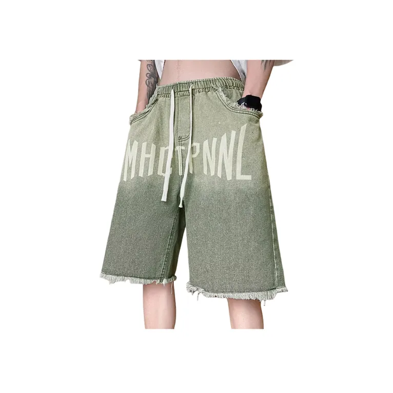 Washed Gradient Denim Shorts-4