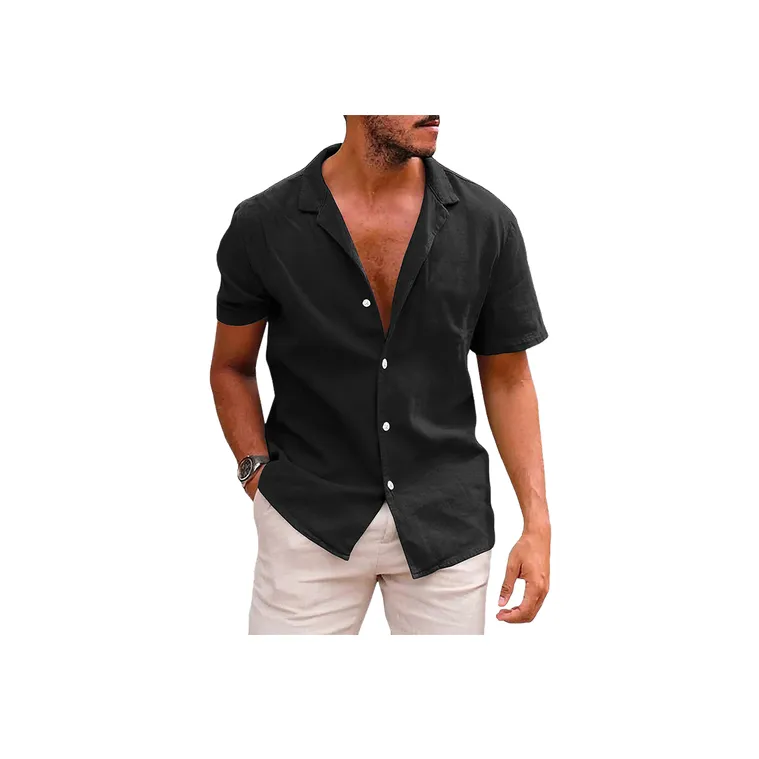 Loose Plain Flax Shirt-2