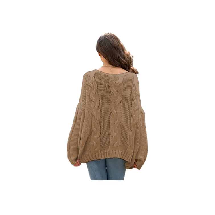 Simple Plain Knitted Fabric Sweater Women-3