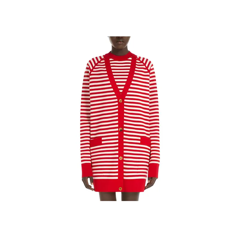 MaxMara Tenore Collection Jacquard Viscose Cardigan Knitwear Women's Red-1