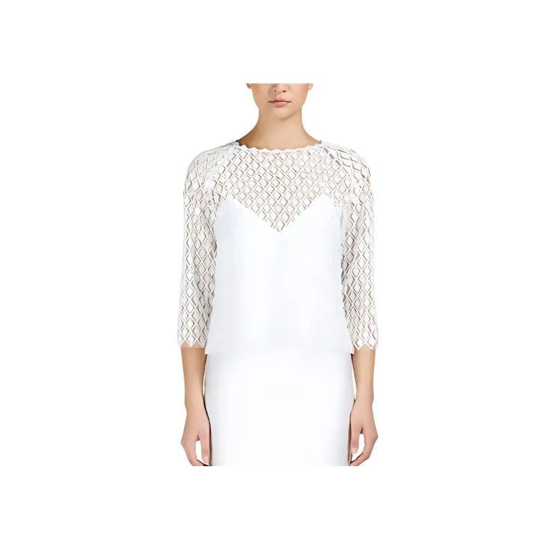 MaxMara Trento Collection Embroidered Tulle Blouse Shirt Women's White-2