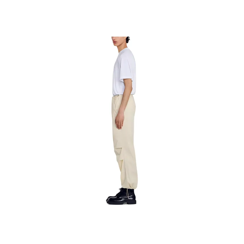 Sandro FW23 Parachute Trousers Casual Pants Men's Beige-2