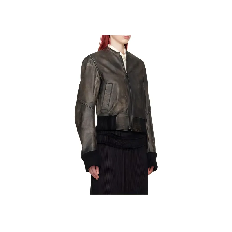 MM6 Maison Margiela Distressed Leather Bomber Jacket 'Brown'-1