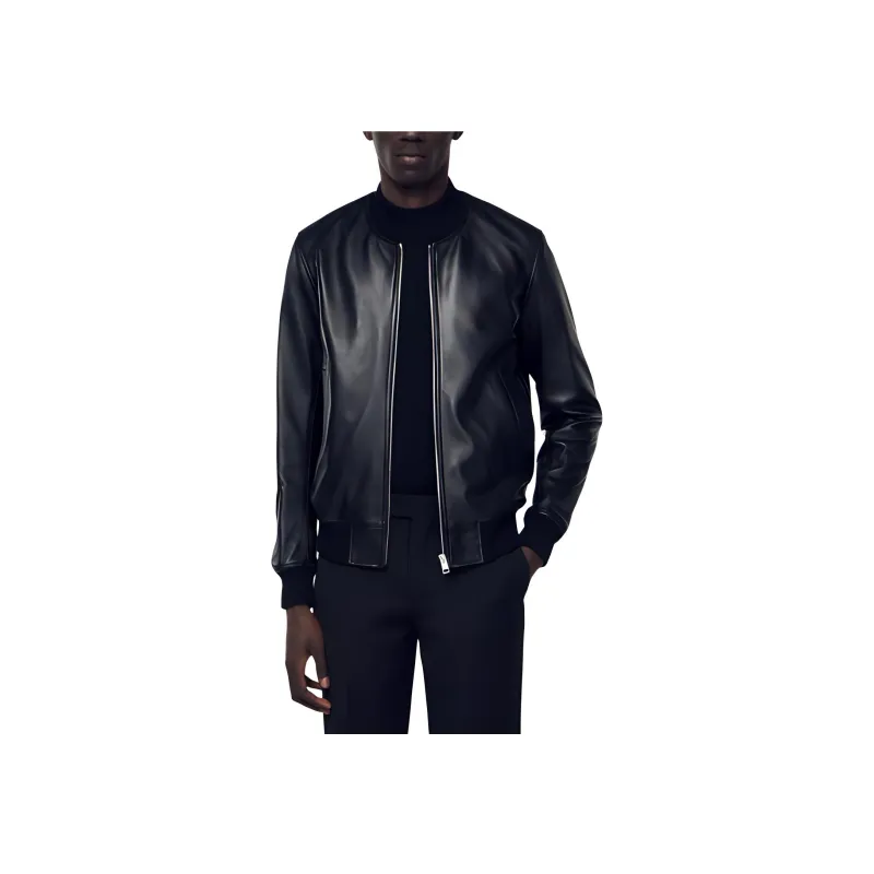 Sandro Leather Bomber Jacket-4