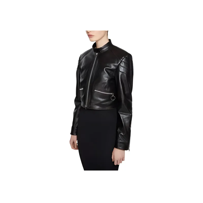 Acne Studios Leather Biker Jacket Jackets Coats Women's Black-2