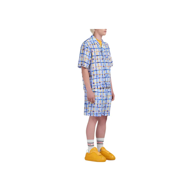 MARNI Light Blue Habotai Silk Drawstring Shorts With Saraband Casual Shorts Men's Blue-3