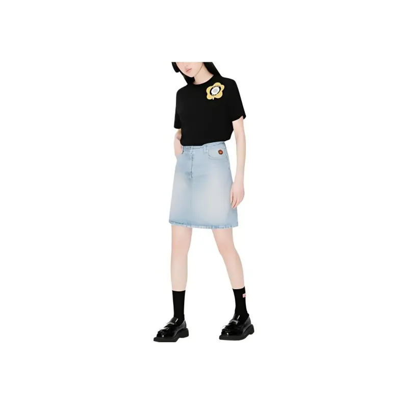 KENZO Straight Hem Denim Skirt-4