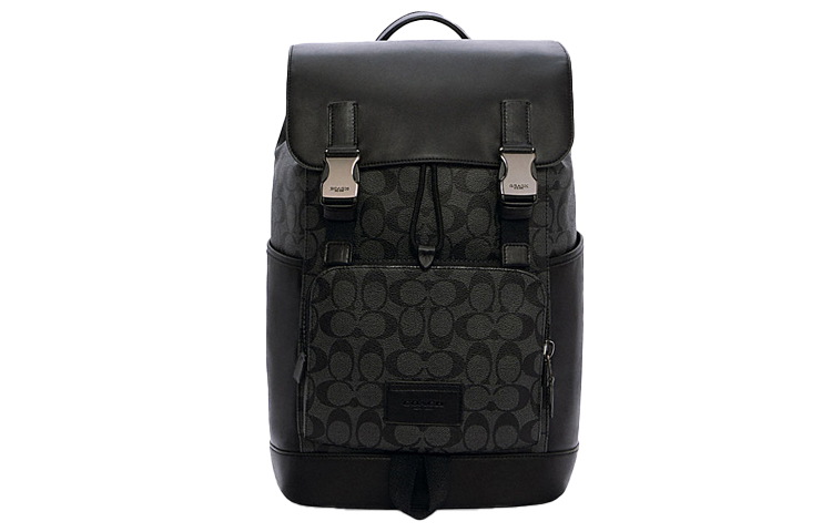 COACH Track 42 Monogram Canvas Leather Backpack Men s Charcoal Black POIZON