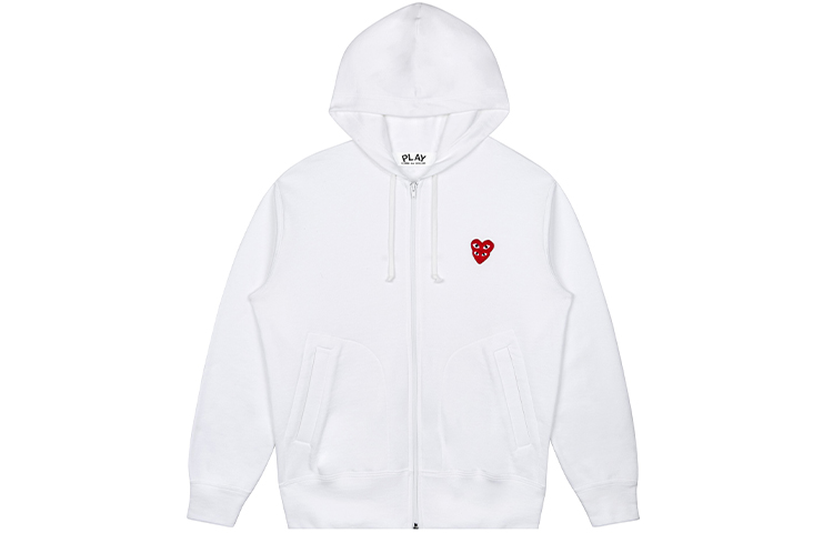 CDG Play Red Stacked Heart Zip Up Hoodie White POIZON