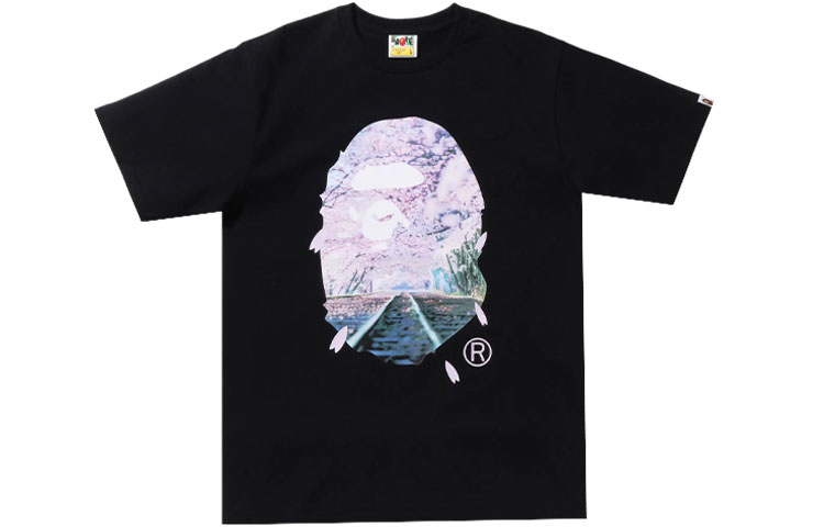 Store BAPE by A Bathing Ape Sakura Pink on Black T-shirt