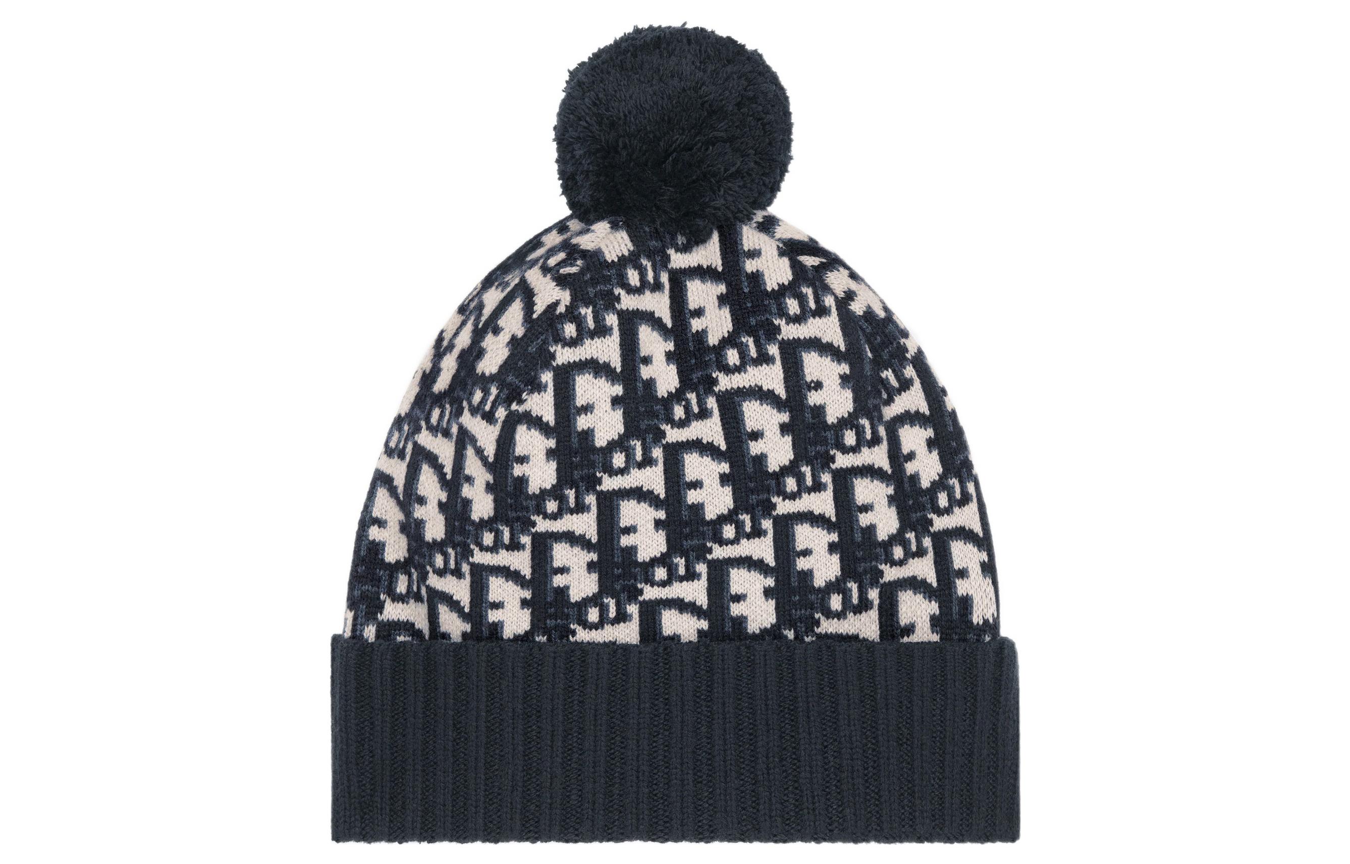 【無料郵送/関税込/正規品】 (W) Dior Oblique Pompom Beanie Na Dior Oblique Pompom Beanie Navy Blue Cashmere | DIOR