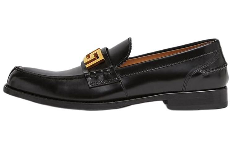 white and gold versace loafers