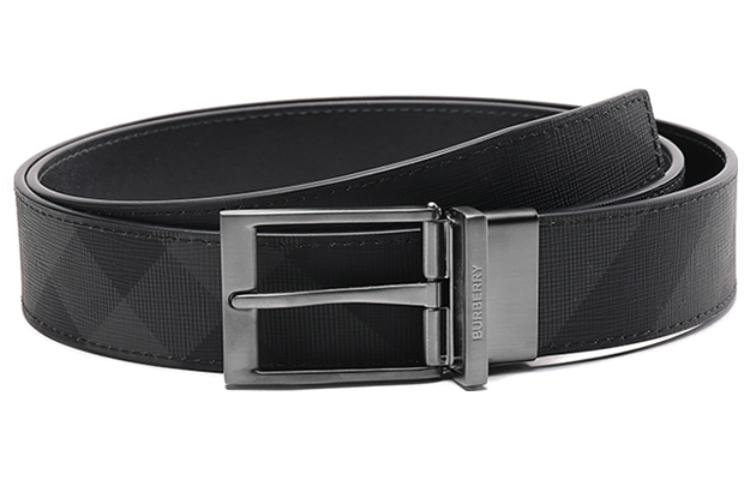 Burberry Fabric Leather Belts Men's Black/Charcoal Gray Burberry Fabric Leather Belts Men's Black/Charcoal Gray
