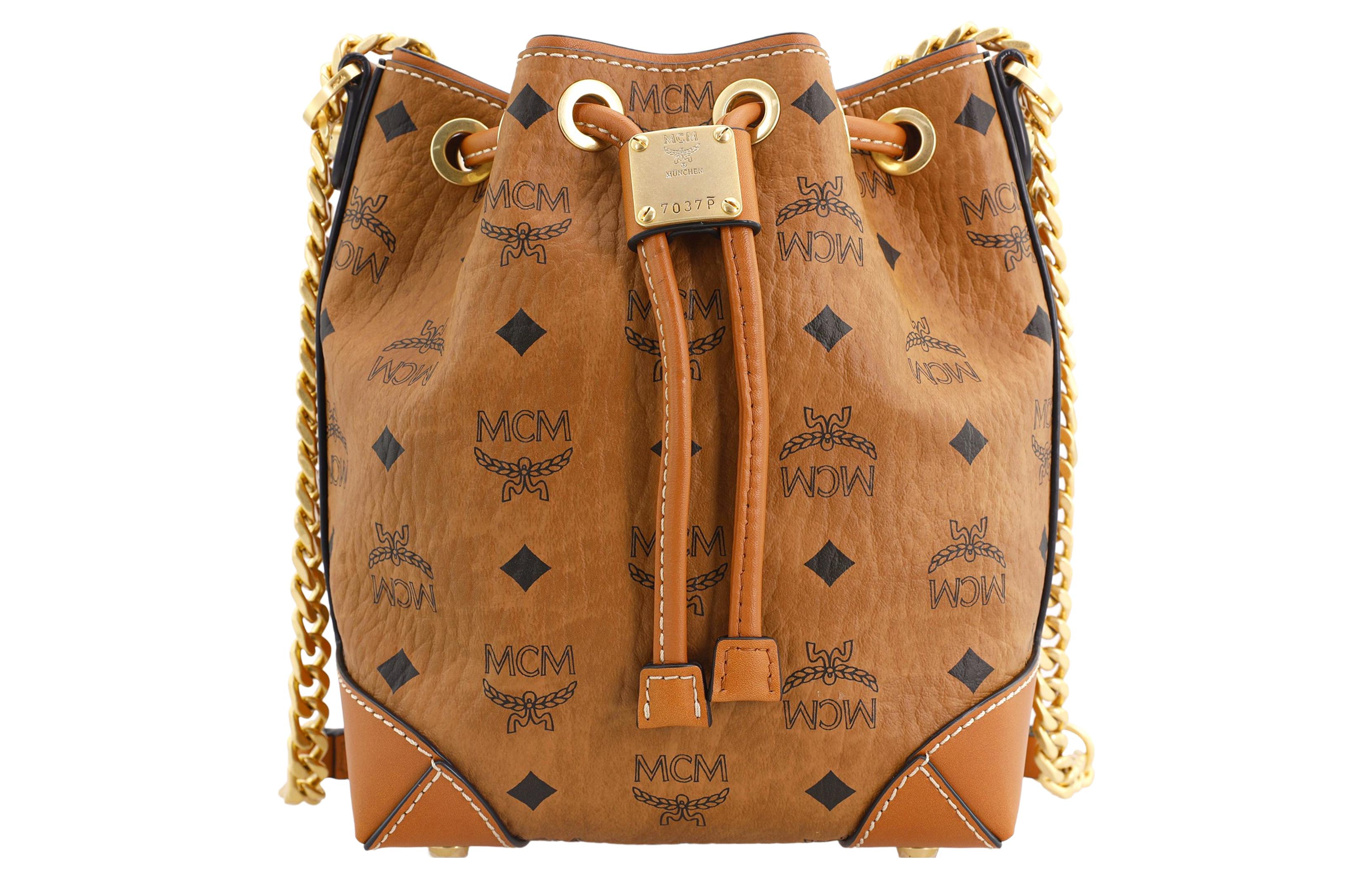 MCM Soft Berlin Drawstring Bag Mini Visetos Cognac - POIZON