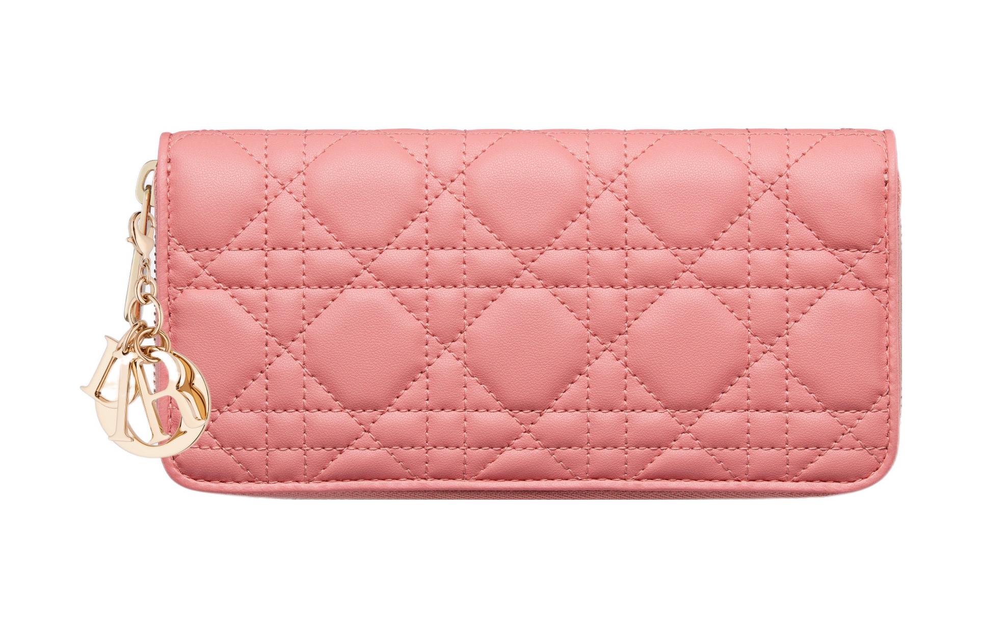 Christian Dior Mini Lady Dior Cannage Calfskin Canvas Wallet