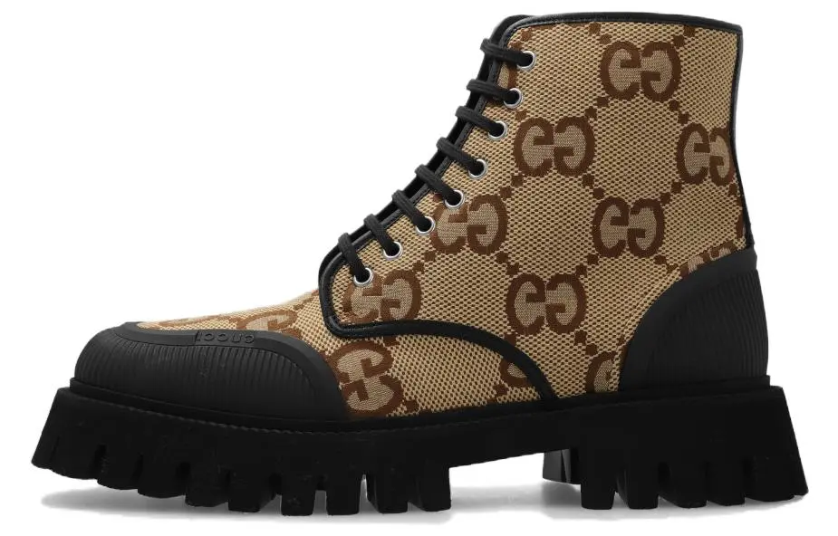 GUCCI Maxi GG Lace Up Boots Camel - POIZON