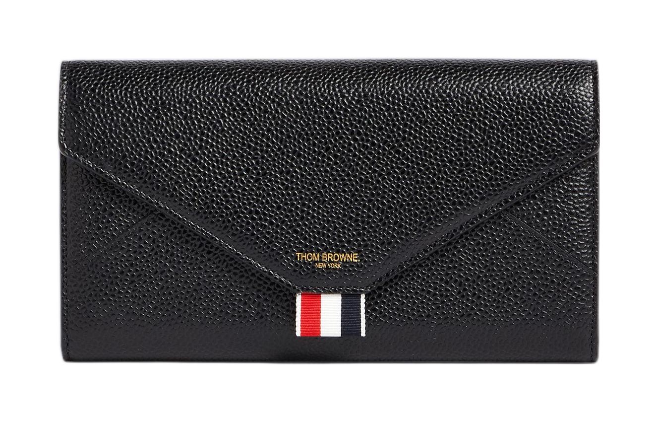 美品トムブラウン THOM BROWNE トリコロール 長財布 シボ革 黒