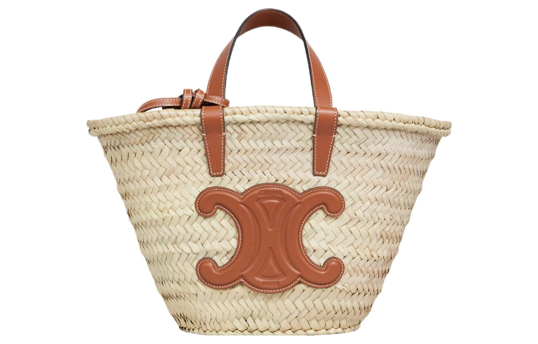 CELINE CLASSIC PANIER Raffia Bag in Palm Leaves and Calfskin