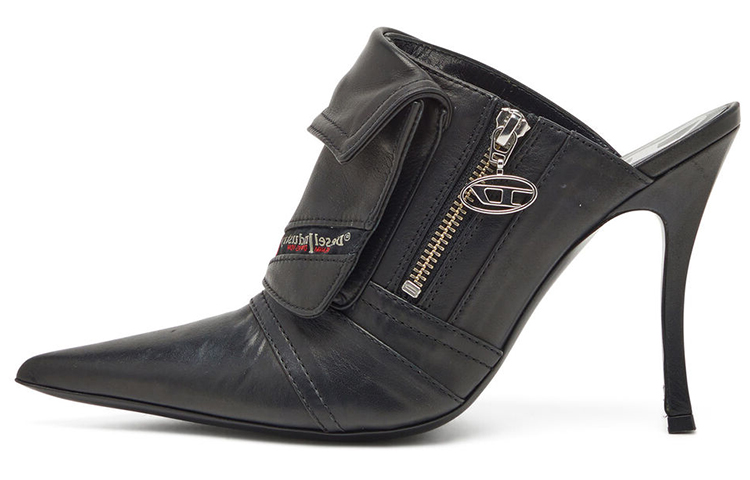 DIESEL D-Venus Pocket 100mm Leather Mules Black US W 6 DIESEL D-Venus Pocket 100mm Leather Mules Black US W 6
