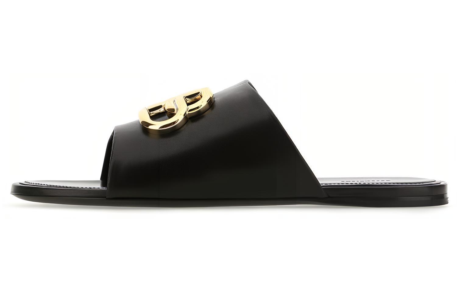 Balenciaga Black Leather Black Slippers Women's - POIZON