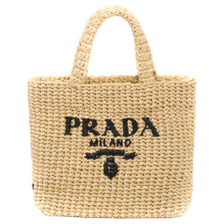 トートバッグ PRADA FW25 Pink raffia shopping bag (1BG3932C2T F0442) Logo raffia-effect shopper in pink - Prada | Mytheresa
