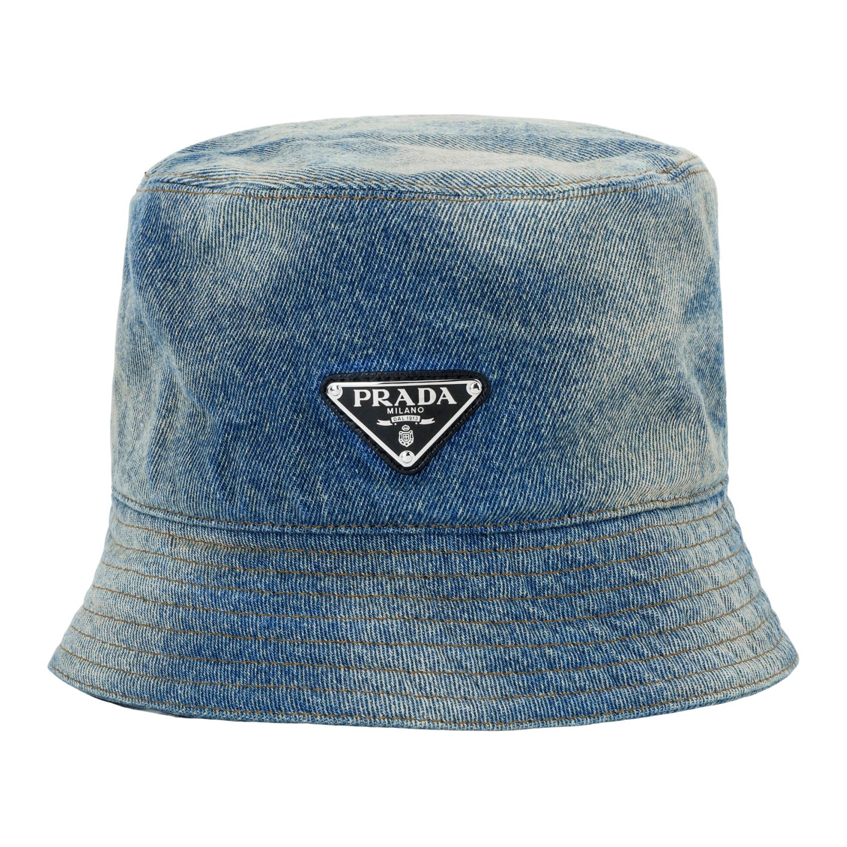 PRADA Logo-embroidered Denim Bucket Hat - POIZON