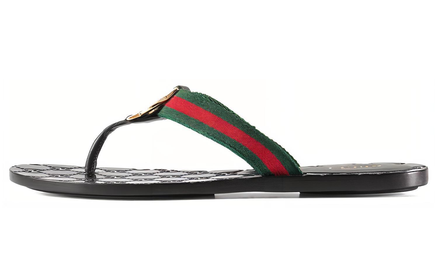 【GUCCI】GG SANDAL WMNS) Gucci Double g Metallic Leather Gold Color Slippers