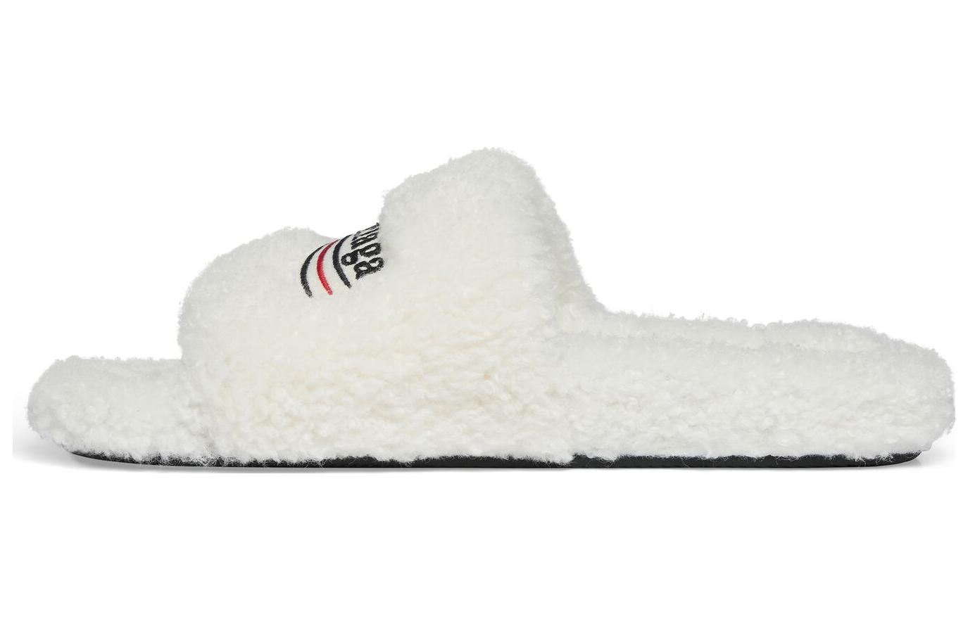 【関税&送料込】Balenciaga White Leather City Slippers Balenciaga - Printed Leather Slides - White Balenciaga