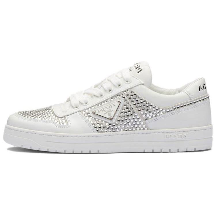 Prada＊Leather sneakers with crystals レザースニーカー＊送込 White/Crystal Downtown leather sneakers | PRADA