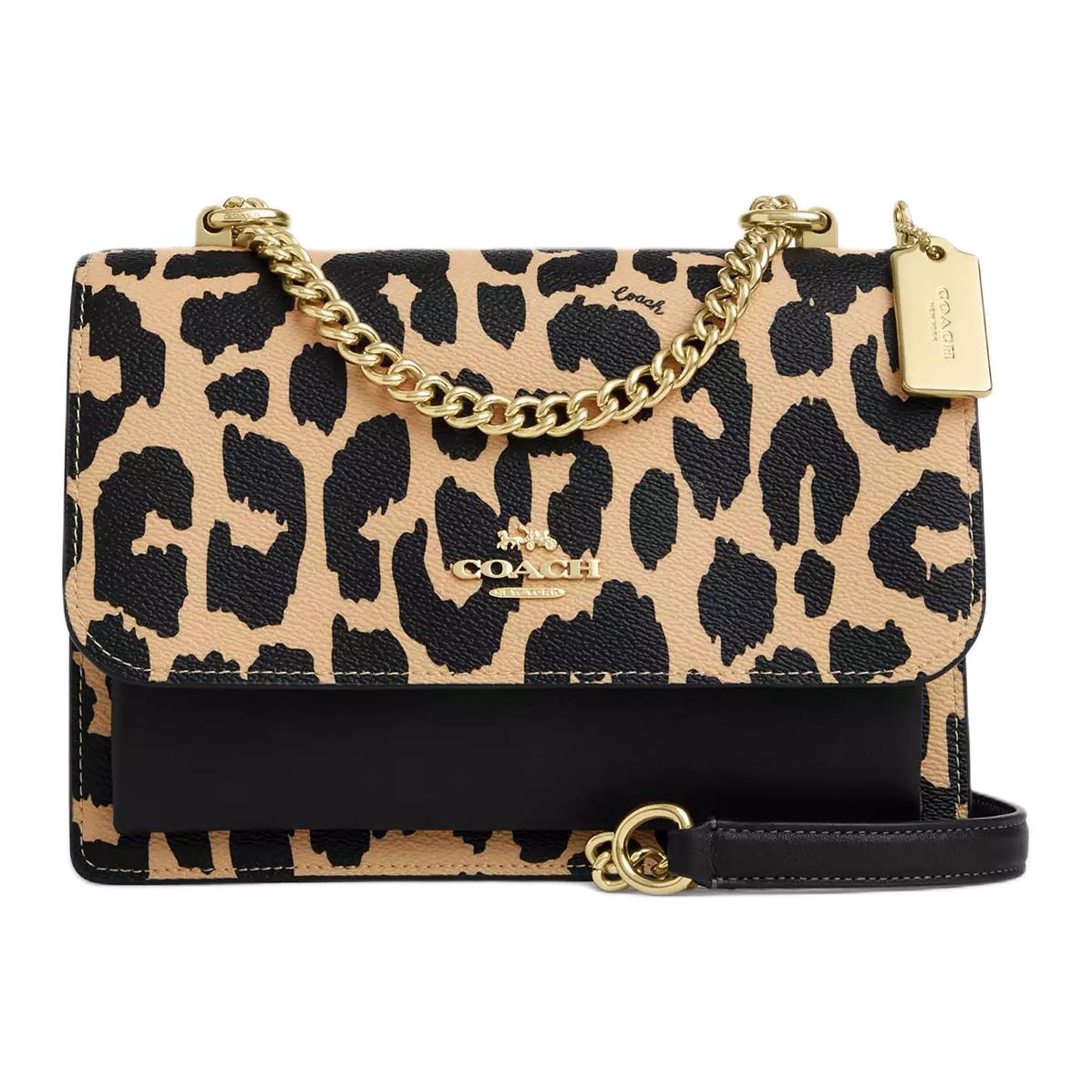 Authentic Coach Leopard animal Print Canvas & Leather Crossbody Handbag newest Purse