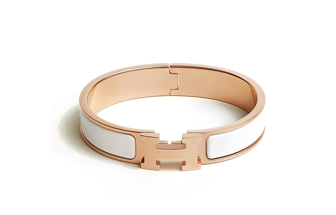HERMES Charniere Large Bracelet Bangle Black White Gold