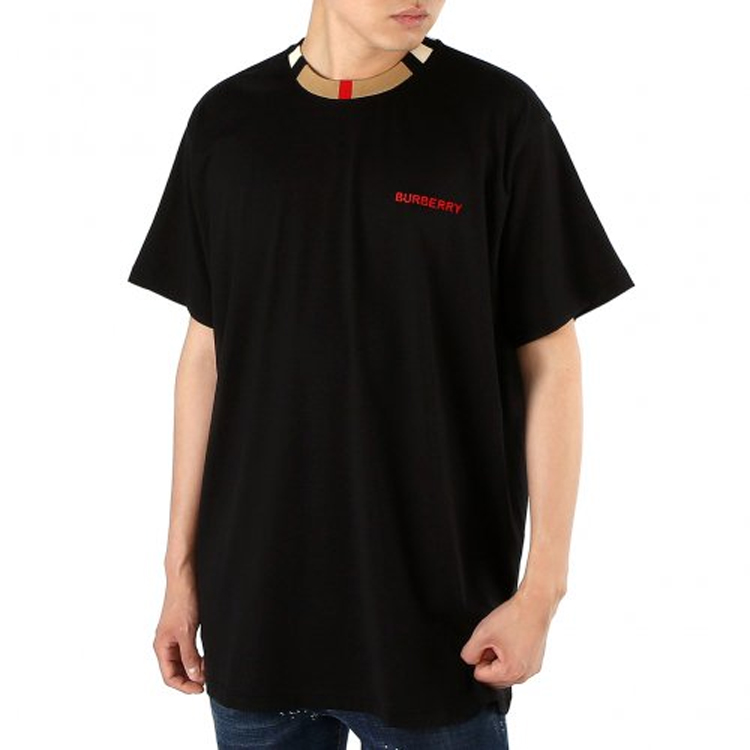 Burberry Men Icon Stripe Trim Cotton T-shirt Black L Without Burberry Men Icon Stripe Trim Cotton T-shirt Black L Without