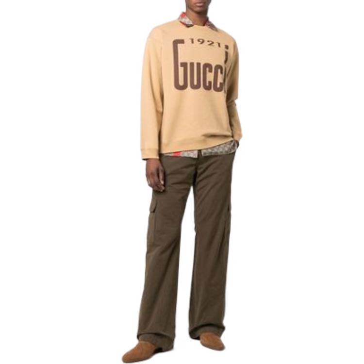 GUCCI 1921 Series SS22 CrewNeck Long Sleeve Sweatshirt Brown