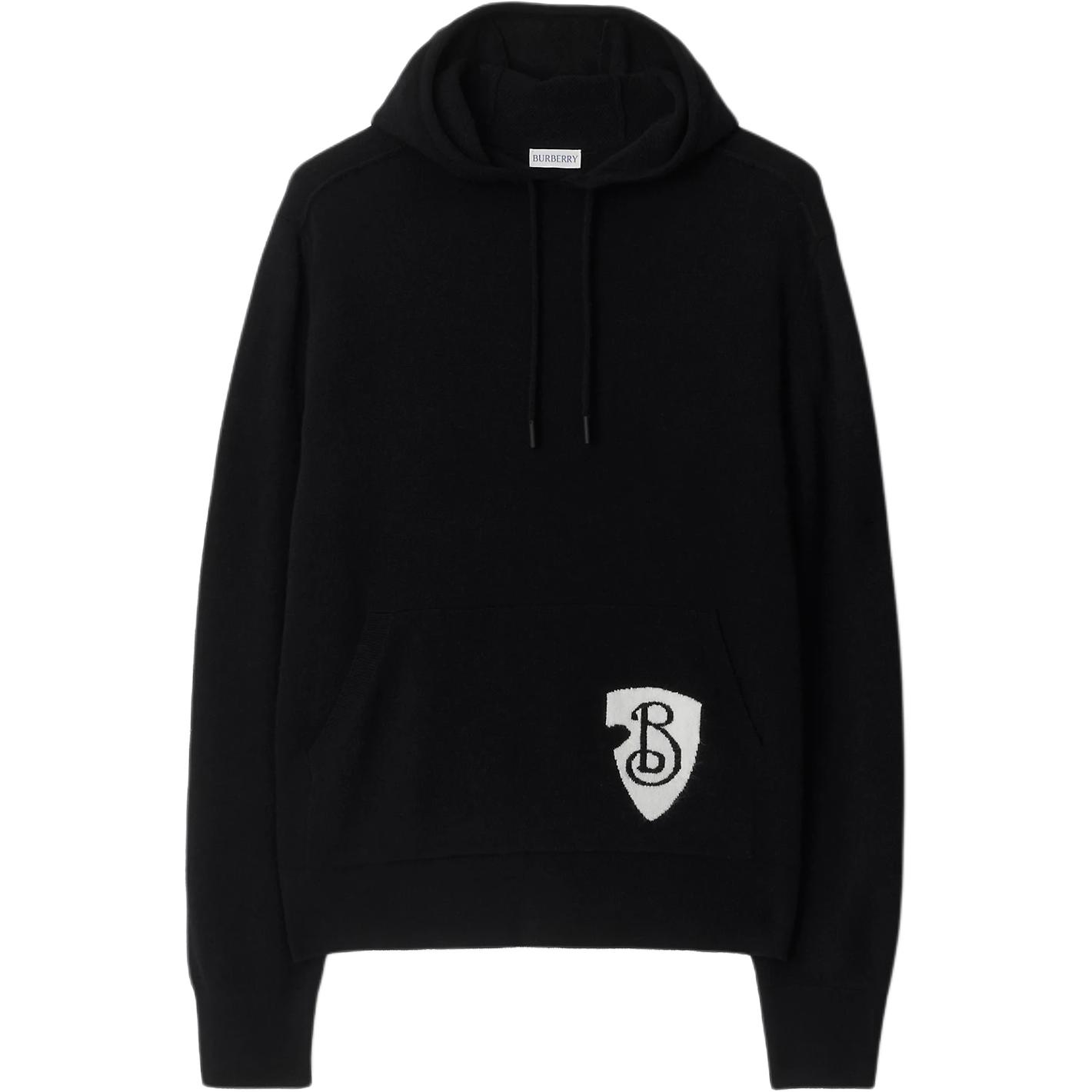 Burberry B Shield Logo Intarsia-Knit Drawstring Hoodie