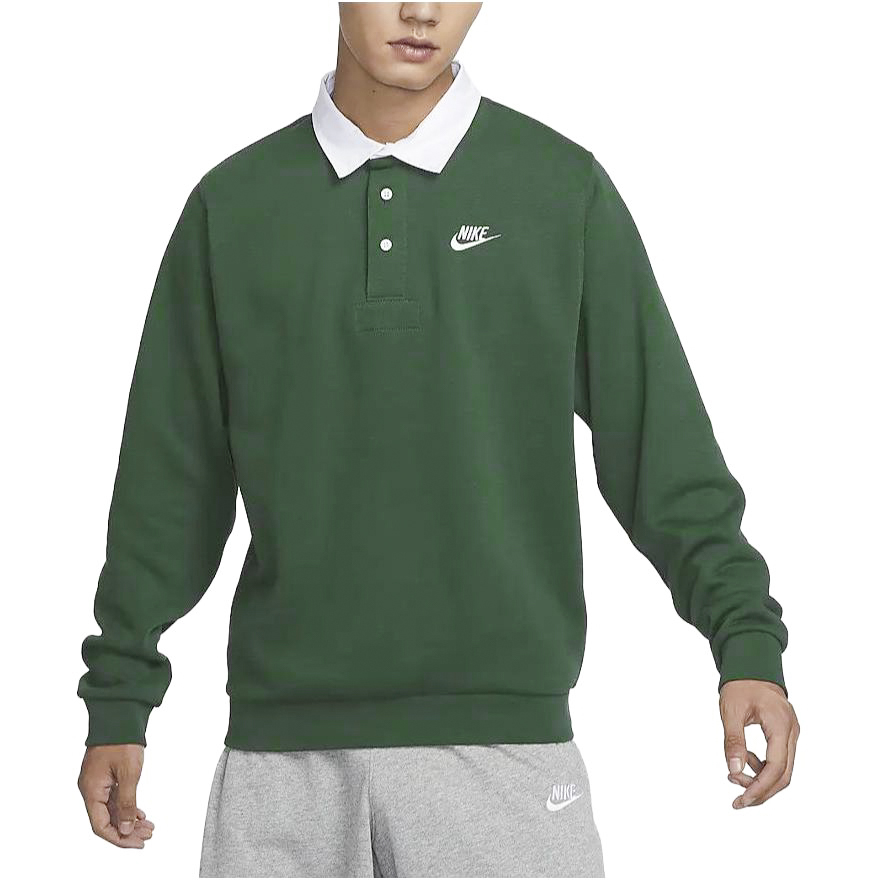 Nike Club Fleece Bushed Back Long Sleeve Polo Shirt Green