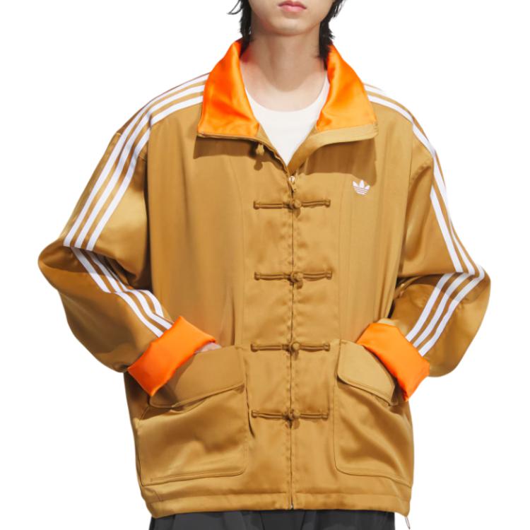 Adidas originals SS24 Chinese Style Button Stripe Jacket Wheat Brown POIZON