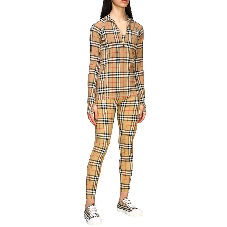 Burberry Women's Checked High Neck Long Sleeve T-shirt