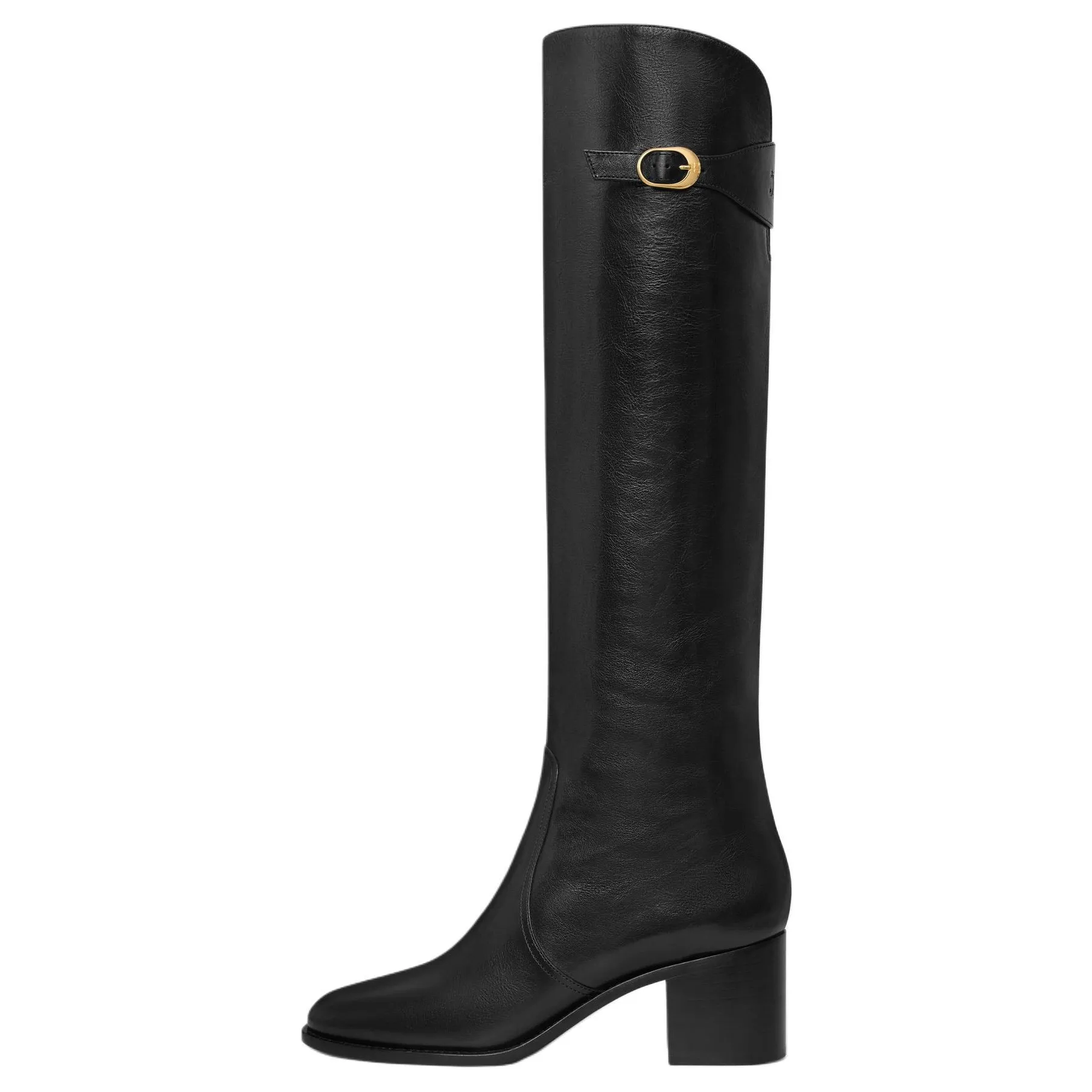 Celine Black Leather Stack Heel Knee Boots 38